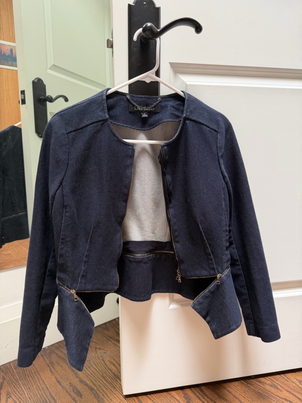 Lida Baday Cropped Zip-Peplum Jean Jacket